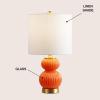 JONATHAN Y JYL1099A Daphne 20″ Ribbed Metal/Glass LED Table Lamp Contemporary Transitional Bedside Desk Nightstand Lamp for Bedroom Living Room Office College Bookcase, White/Brass Gold(Orange)