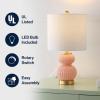 JONATHAN Y JYL1099A Daphne 20″ Ribbed Metal/Glass LED Table Lamp Contemporary Transitional Bedside Desk Nightstand Lamp for Bedroom Living Room Office College Bookcase, White/Brass Gold(Pink)