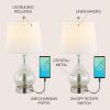 JONATHAN Y JYL1109A-SET2 Dino 21” Farmhouse Industrial Iron/Glass LED Table Lamp with USB Charging Port Rustic Bedside Desk Nightstand Lamp for Bedroom Living Room, Silver (Set of 2), 21 in