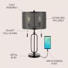 JONATHAN Y JYL1111A Hank 27″ 2-Light Industrial Farmhouse Iron LED Table Lamp with USB Charging Port Contemporary Bedside Desk Lamp for Bedroom Living Room Office, Oil Rubbed Bronze