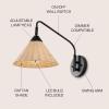 JONATHAN Y JYL1602A Kiawah 11″ 1-Light Vintage Coastal Rattan/Metal Swing Arm LED Sconce, for Bedroom, Living Room, Kitchen, Office, Black/Natural