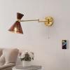 JONATHAN Y JYL1603A Lily 25″ 1-Light Mid-Century Vintage Retro Rattan/Metal USB Charging Swing Arm LED Sconce with Pull Chain, for Bedroom, Living Room, Kitchen, Office, Light Brown/Brass Gold(Dark Brown/Brass Gold)