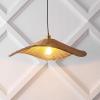 JONATHAN Y JYL1606A Miko 24.5″ Modern Coastal Organic Curve Rattan LED Pendant Minimalist, Transitional, Contemporary, Kitchen, Living Room, Bedroom, Dining Room, Natrual Brown/Brass Gold