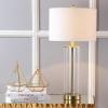 JONATHAN Y JYL2005A Collins 29″ Glass LED Table Lamp Modern Contemporary Glam Bedside Desk Nightstand Lamp for Bedroom Living Room Office College Bookcase LED Bulb Included, Clear/Brass Gold(Clear/Brass Gold)