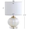 JONATHAN Y JYL2076A Pearl 17.5″ Glass/Crystal LED Table Lamp Glam Contemporary Bedside Desk Nightstand Lamp for Bedroom Living Room Office College Bookcase LED Bulb Included, White/Chrome(White/Brass Gold)