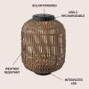 JONATHAN Y JYL2600A Nara 20.5″ Modern Global Faux Rattan Integrated Indoor/Outdoor LED Solar Powered Lantern Coastal, Bohemian, Transitional, Rustic, Patio, Porch, Backyard, Dark Brown/Black(Light Brown/Black)
