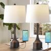 JONATHAN Y JYL4045C-SET2 Cooper 26″ Farmhouse Iron LED Table Lamp with USB Charging Port Classic Bedside Desk Nightstand Lamp for Bedroom Living Room Office, Oil Rubbed Bronze (Set of 2)(Oil-Rubbed Bronze)