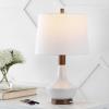 JONATHAN Y JYL4047A Finn 23″ Vintage Minimalist Iron/Ceramic LED Mini Table Lamp with USB Charging Port Modern, Coastal Bedside Desk Nightstand Lamp, Wood Finished/White