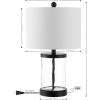 JONATHAN Y JYL4058A-SET2 Alexander 21″ Modern Designer Iron/Water Glass LED Table Lamp with USB Charging Port Minimalist, Industrial, Glam, Living Room, Dining Room, Bedroom, Black/Clear (Set of 2)
