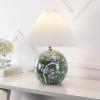 JONATHAN Y JYL5056A Shishen 19.5″ Cottage Classic Chinoiserie Ceramic Orb LED Table Lamp with Pleated Shade, Green/White for Bedroom, Living Room, Kitchen, Home Office, Kids Room(Green/White)