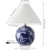 JONATHAN Y JYL5056A Shishen 19.5″ Cottage Classic Chinoiserie Ceramic Orb LED Table Lamp with Pleated Shade, Green/White for Bedroom, Living Room, Kitchen, Home Office, Kids Room(Navy/White)