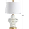 JONATHAN Y JYL6210A Quatrefoil Fretwork 20.5″ Pierced Ginger Jar Ceramic/Metal LED Table Lamp Glam Bedside Desk Nightstand Bedroom Living Room Office College Bookcase LED Bulb Included, White