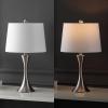 JONATHAN Y JYL6621B-SET2 Bennett 22.75″ Modern Glam Iron Hourglass LED Table Lamp with USB Charging Port Minimalist, Designer, Contemporary, Office, Living Room, Dining Room, Bedroom, Nickel(Nickel)