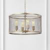 JONATHAN Y JYL6703A Pen 4-Light 20″ Iron Adjustable Industrial Mesh Drum LED Chandelier Pendant Casual Cottage Farmhouse Dimmable Dining Room Living Room Kitchen Foyer Bedroom Hallway, Antique Gold