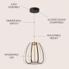 JONATHAN Y JYL7149A Gigi 11.5″ Modern Glam Metal Adjustable Dimmable Stripe Cage Integrated LED Pendant, Black/Gold Painting for Bedroom, Living Room, Dining Room(11.5″L x 11.5″W x 73.0″H)