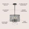 JONATHAN Y JYL7464A Gigi 17″ Metal/Crystal Adjustable LED Drop Pendant, Glam, Contemporary, Dimmable Dining Room, Living Room, Kitchen, Foyer, Black(13 in)