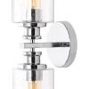 JONATHAN Y JYL7577C Jules Edison 16.5″ Cylinder 2-Light Iron/Seeded Glass Farmhouse Contemporary LED Vanity Rustic Modern Bohemian 2700K 4W Bulbs for Kitchen Bathroom Bedroom Living Room, Nickel(Chrome)