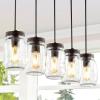 JONATHAN Y JYL7800A Gaines 5.5″ 1-Light Farmhouse Industrial Iron Mason Jar LED Pendant Rustic Bohemian Adjustable Dining Room Living Room Kitchen Island Foyer Bedroom Hallway, Oil Rubbed Bronze/Clear(5-Light)