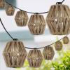 JONATHAN Y JYL8708A Samara 10-Light Indoor/Outdoor 10 ft. Mid-Century Classic Lantern Hemp Rope Shaded LED String Lights, Brown for Patio, Porch, Backyard, Café