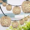 JONATHAN Y JYL8710A Oahu 10-Light Indoor/Outdoor 10 ft. Rustic Coastal Globe Hemp Rope Shaded LED String Lights, Light Brown for Patio, Porch, Backyard, Café