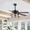 JONATHAN Y JYL9611A Joanna 52″ 2-Light Rustic Industrial Iron/Wood/Seeded Glass Mobile-App/Remote-Controlled LED Ceiling Fan Farmhouse, Modern, Mid-Century, Living Room, Kitchen, Black/Brown/Clear