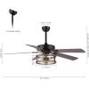 JONATHAN Y JYL9611A Joanna 52″ 2-Light Rustic Industrial Iron/Wood/Seeded Glass Mobile-App/Remote-Controlled LED Ceiling Fan Farmhouse, Modern, Mid-Century, Living Room, Kitchen, Black/Brown/Clear
