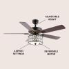 JONATHAN Y JYL9612A Paolo Farmhouse Industrial Iron Scroll Drum Shade LED Ceiling Fan with Remote, for Bedroom, Living Room, Dining Room 52″ 3 Light, Black