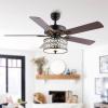 JONATHAN Y JYL9612A Paolo Farmhouse Industrial Iron Scroll Drum Shade LED Ceiling Fan with Remote, for Bedroom, Living Room, Dining Room 52″ 3 Light, Black