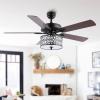 JONATHAN Y JYL9612A Paolo Farmhouse Industrial Iron Scroll Drum Shade LED Ceiling Fan with Remote, for Bedroom, Living Room, Dining Room 52″ 3 Light, Black
