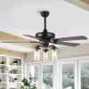 JONATHAN Y JYL9614A Lucas 52″ 3-Light Rustic Industrial Iron/Wood/Seeded Glass Mobile-App/Remote-Control LED Ceiling Fan Farmhouse, Modern for Bedroom, Dining Room, Living Room, Kitchen, Black/Clear