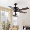 JONATHAN Y JYL9620A Braxton Farmhouse Industrial Iron Drum Shade LED Ceiling Fan with Remote, for Bedroom, Living Room, Dining Room 52″ 4 Light, Black