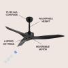 JONATHAN Y JYL9715A Aldrin 50″ Mobile-App/Remote-Controlled, 6-Speed Razor Ceiling Fan, Modern, Contemporary, Minimalist, Industrial, Coastal for Bedroom, Living Room, Office, Black(Black)