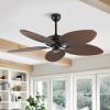 JONATHAN Y JYL9719A Raffles 52″ Mobile-App/Remote-Controlled, 6-Speed Palm Blade Ceiling Fan, Bohemian, Coastal, Industrial, Modern, Traditional for Bedroom, Living Room, Office, Black(Neutral Brown Wood)