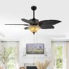 JONATHAN Y JYL9720B Poinciana 52″ 3-Light Coastal Bohemian Iron/Wood Palm Leaf LED Ceiling Fan with Pull Chain Rustic, Eclectic, Transitional, Office, Living Room, Dining Room, Bedroom, Dark Brown(Black)