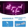 JONATHAN Y NEN1011A All You Need is Love 23.63″ X 11.75″ Contemporary Glam Acrylic Box USB Operated LED Neon Light, Pink