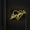 JONATHAN Y NEN1030A Bonjour Heart 15″ X 10.3″ Contemporary Glam Acrylic Box USB Operated LED Neon Light, Yellow