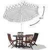 JONATHAN Y UMB1002F Tracy 9 ft. Classic MidCentury Scalloped Fringe Market Patio Umbrella with Auto-Tilt Crank, Wind Vent and UV Protection in Coral Red/White, White Pole(White)