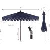 JONATHAN Y UMB1002F Tracy 9 ft. Classic MidCentury Scalloped Fringe Market Patio Umbrella with Auto-Tilt Crank, Wind Vent and UV Protection in Coral Red/White, White Pole(Navy)