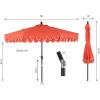JONATHAN Y UMB1002F Tracy 9 ft. Classic MidCentury Scalloped Fringe Market Patio Umbrella with Auto-Tilt Crank, Wind Vent and UV Protection in Coral Red/White, White Pole(Coral Red)