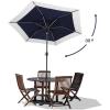 JONATHAN Y UMB1100E Spencer 9 ft. Classic Coastal 2-Tone Solar LED Market Patio Umbrella with 12 LED Strip Lights, Auto-Tilt, Crank Protection in Green/White(Navy/White)