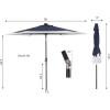 JONATHAN Y UMB1100E Spencer 9 ft. Classic Coastal 2-Tone Solar LED Market Patio Umbrella with 12 LED Strip Lights, Auto-Tilt, Crank Protection in Green/White(Navy/White)