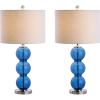 JONATHAN Y JYL1070A-SET2 Set of 2 Table Lamps Bella 27″ Glass Triple-Sphere LED Table Lamp Contemporary Bedside Desk Nightstand Lamp for Bedroom Living Room Office College Bookcase, Clear/Brass(Cobalt Blue)
