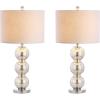 JONATHAN Y JYL1070A-SET2 Set of 2 Table Lamps Bella 27″ Glass Triple-Sphere LED Table Lamp Contemporary Bedside Desk Nightstand Lamp for Bedroom Living Room Office College Bookcase, Clear/Brass(Mercury Silver/Chrome)