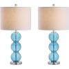 JONATHAN Y JYL1070A-SET2 Set of 2 Table Lamps Bella 27″ Glass Triple-Sphere LED Table Lamp Contemporary Bedside Desk Nightstand Lamp for Bedroom Living Room Office College Bookcase, Clear/Brass(Sky Blue/Chrome)