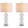 JONATHAN Y JYL1070A-SET2 Set of 2 Table Lamps Bella 27″ Glass Triple-Sphere LED Table Lamp Contemporary Bedside Desk Nightstand Lamp for Bedroom Living Room Office College Bookcase, Clear/Brass(Clear/Chrome)