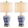 JONATHAN Y JYL1073A-SET2 Set of 2 Table Lamps Jennifer 25.75″ Ceramic/Metal LED Table Lamp Cottage Bedside Desk Nightstand Lamp for Bedroom Living Room Office College Bookcase, Blue/White