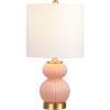 JONATHAN Y JYL1099A Daphne 20″ Ribbed Metal/Glass LED Table Lamp Contemporary Transitional Bedside Desk Nightstand Lamp for Bedroom Living Room Office College Bookcase, White/Brass Gold(Pink)