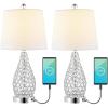 JONATHAN Y JYL1110A-SET2 Lily 22.25″ Midcentury Modern Iron LED Table Lamp with USB Charging Port Contemporary Bedside Desk Nightstand Lamp for Bedroom Living Room, Clear (Set of 2)