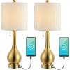 JONATHAN Y JYL1127B-SET2 Tyler 24″ Gourd Iron LED Table Lamp, Pull-Chain, Dual USB Charging Port, Farmhouse, Classic, Modern, Traditional for Bedroom, Living Room, Office, Nickel, Set of 2(Brass Gold)