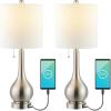 JONATHAN Y JYL1127B-SET2 Tyler 24″ Gourd Iron LED Table Lamp, Pull-Chain, Dual USB Charging Port, Farmhouse, Classic, Modern, Traditional for Bedroom, Living Room, Office, Nickel, Set of 2(Nickel)